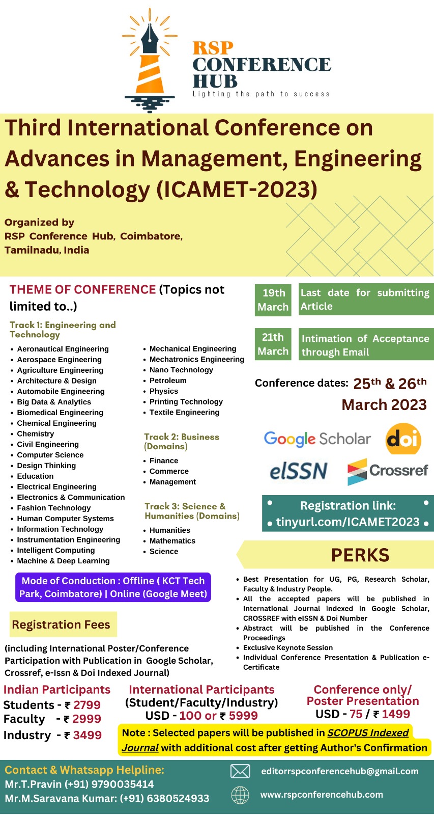 Third International Conference on Advances in Management, Engineering and Technology ICAMET 2023 (Offline & Online)